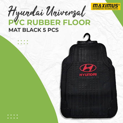Hyundai Universal PVC Rubber Floor Mat Black Mix Design 5 Pcs - Foot Mat For Car