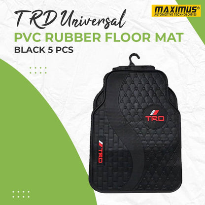 TRD Universal PVC Rubber Floor Mat Black Mix Design 5 Pcs - Foot Mat For Car