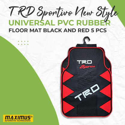 TRD Sportivo Universal PVC Rubber Floor Mat Black and Red - Mix Design 5 Pcs - Foot Mat For Car