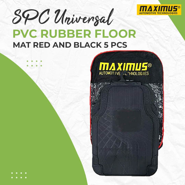 SPC Universal PVC Rubber Floor Mat Red And Black Mix Design 5 pcs - Foot Mat For Car