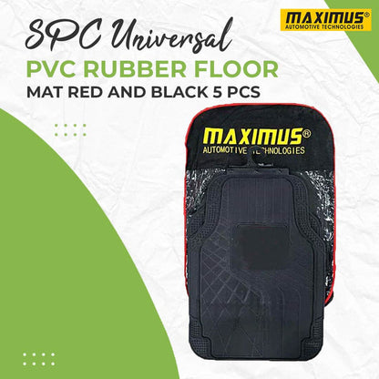 SPC Universal PVC Rubber Floor Mat Red And Black Mix Design 5 pcs - Foot Mat For Car