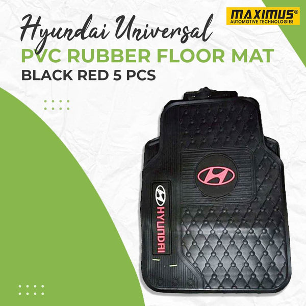 Hyundai Universal PVC Rubber Floor Mat Black Red Mix Design 5 Pcs - Foot Mat For Car
