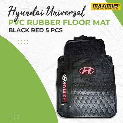 Hyundai Universal PVC Rubber Floor Mat Black Red Mix Design 5 Pcs - Foot Mat For Car