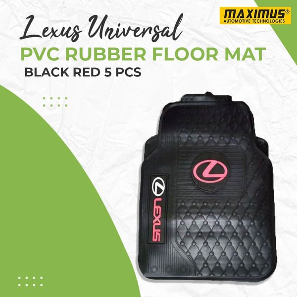Lexus Universal PVC Rubber Floor Mat Black Red Mix Design 5 Pcs - Foot Mat For Car