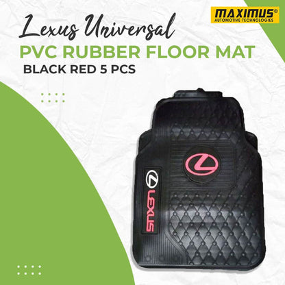 Lexus Universal PVC Rubber Floor Mat Black Red Mix Design 5 Pcs - Foot Mat For Car