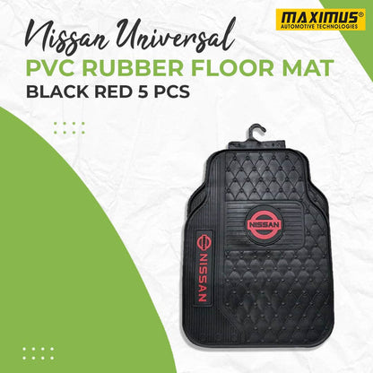 Nissan Universal PVC Rubber Floor Mat Black Red Mix Design - 5 Pcs - Foot Mat For Car