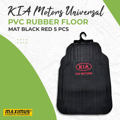 KIA Motors Universal PVC Rubber Floor Mat Black Red Mix Design 5 Pcs - Foot Mat For Car