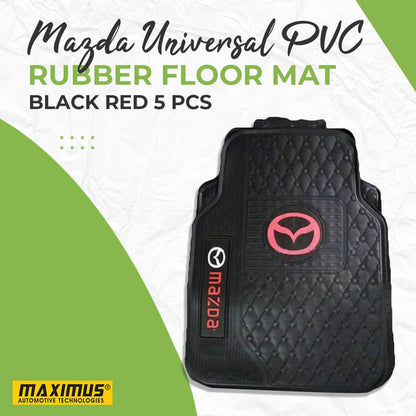 Mazda Universal PVC Rubber Floor Mat Black Red Mix Design 5 Pcs - Foot Mat For Car