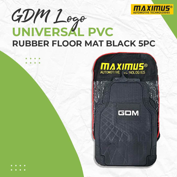 GDM Logo Universal PVC Rubber Floor Mat Black Mix Design 5 Pcs - Foot Mat For Car