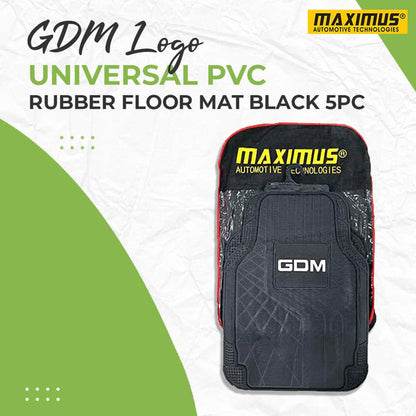 GDM Logo Universal PVC Rubber Floor Mat Black Mix Design 5 Pcs - Foot Mat For Car
