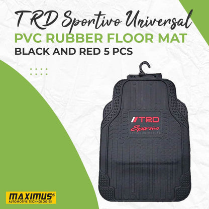TRD Sportivo Universal PVC Rubber Floor Mat Black and Red Mix Design - 5 Pcs - Foot Mat For Car