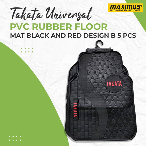 Takata Universal PVC Rubber Floor Mat Black And Red Design B - Mix Design 5 Pcs - Foot Mat For Car