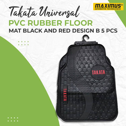 Takata Universal PVC Rubber Floor Mat Black And Red Design B - Mix Design 5 Pcs - Foot Mat For Car