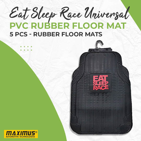 Eat Sleep Race Universal PVC Rubber Floor Mat Mix Design 5 Pcs - Foot Mat For Car