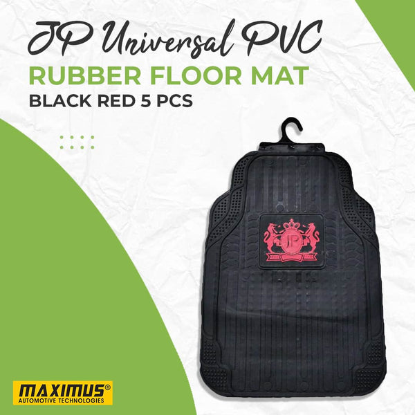 JP Universal PVC Rubber Floor Mat Black Red Mix Design 5 Pcs - Foot Mat For Car