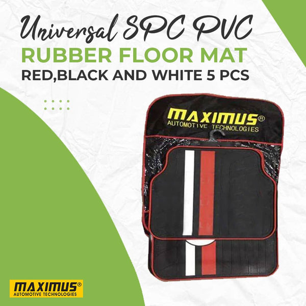 Universal SPC PVC Rubber Floor Mat Red,Black and White Mix Design - 5 Pcs - Foot Mat For Car