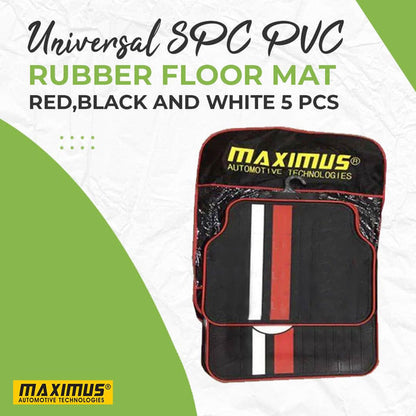 Universal SPC PVC Rubber Floor Mat Red,Black and White Mix Design - 5 Pcs - Foot Mat For Car