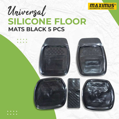 Universal Silicone Floor Mats Black 5 Pcs Mix Design (050) - Design H  - Foot Mat For Car