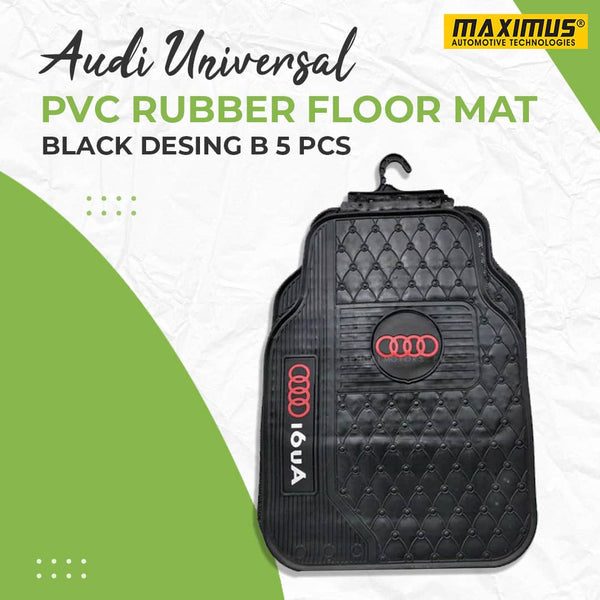Audi Universal PVC Rubber Floor Mat Black Desing B Mix Design 5 Pcs - Foot Mat For Car