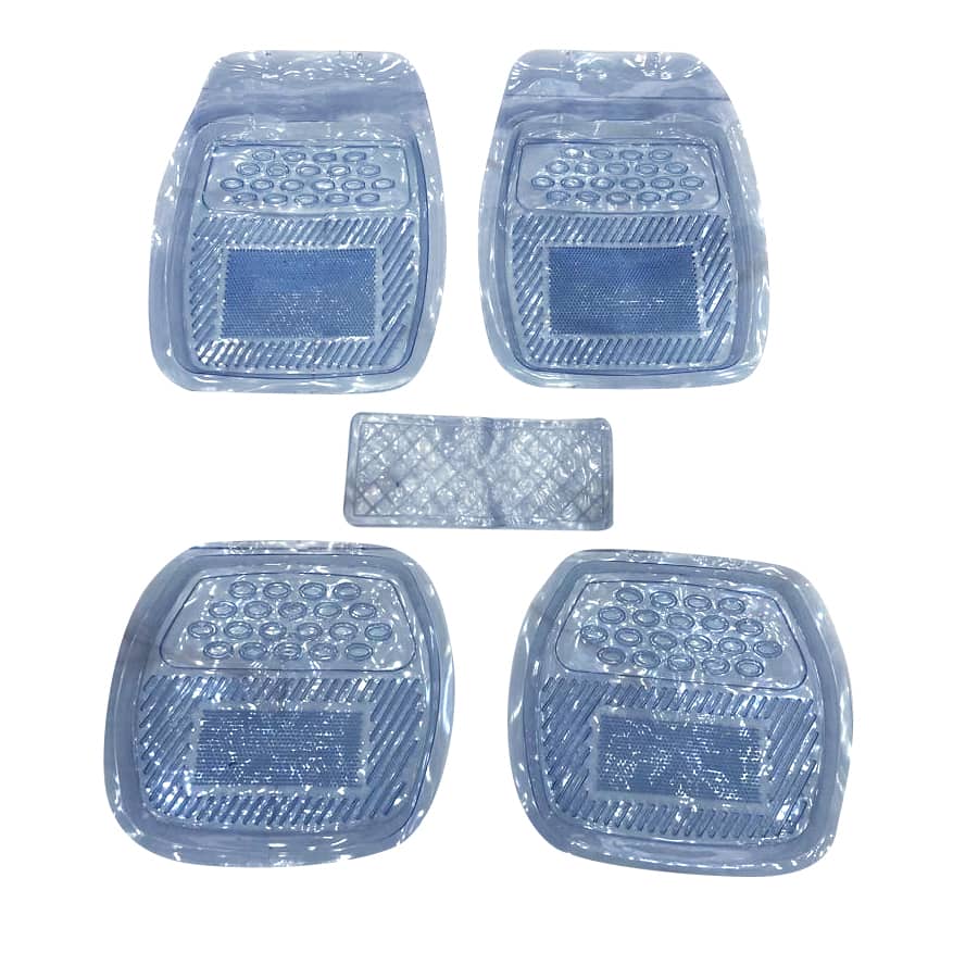 Crystal Universal Silicone Floor Mats Transparent Mix Design 5 Pcs - (050) - Design G - Foot Mat For Car