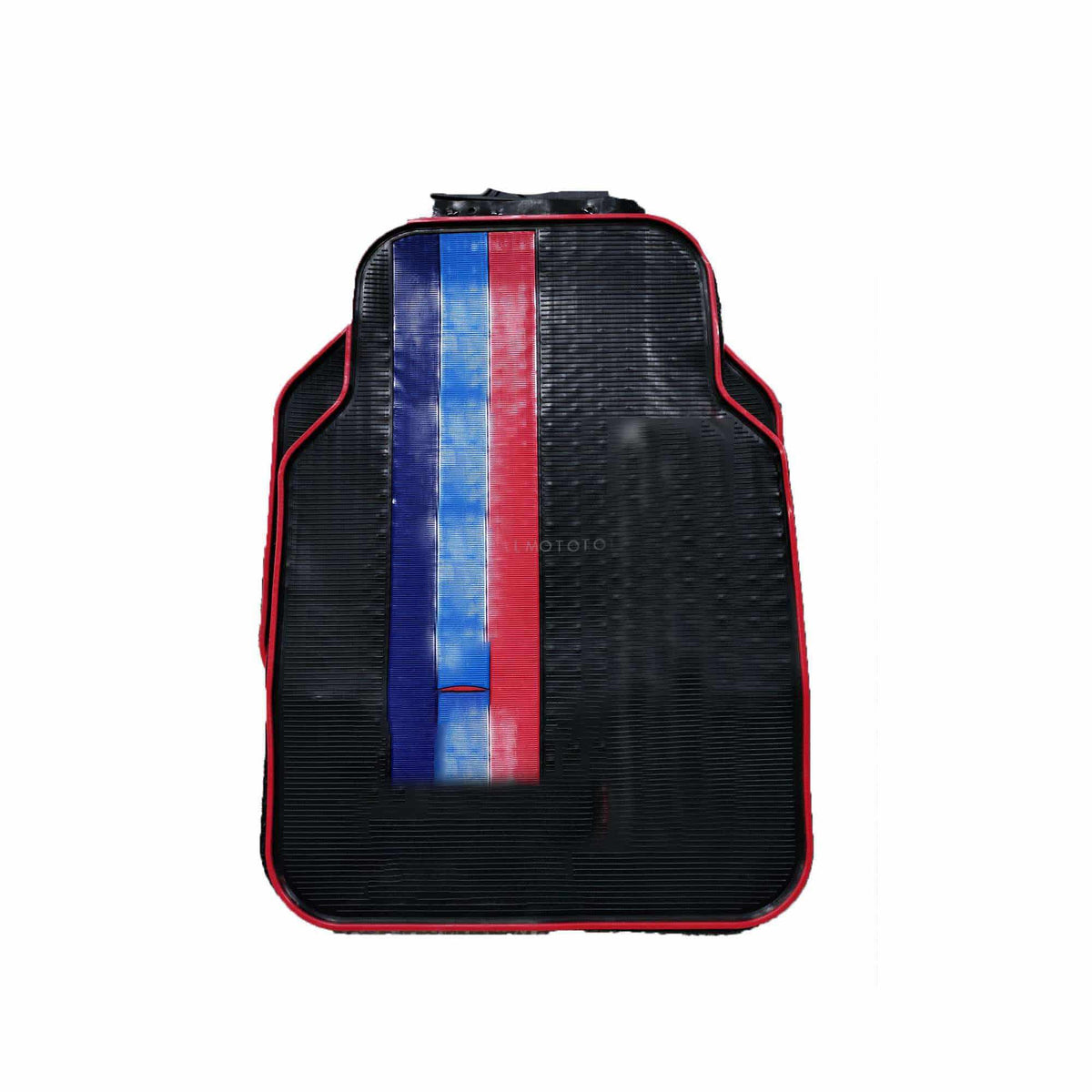 SPC Universal PVC Rubber Floor Mat Black With Blue And Red Mix Design - 5 Pcs - Foot Mat For Car