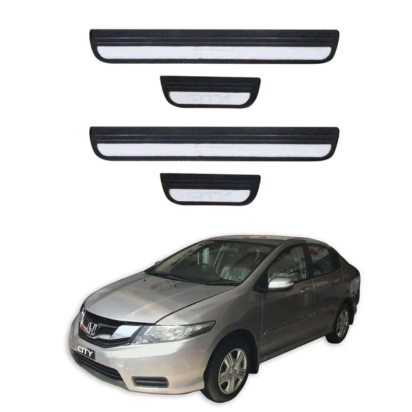 Honda City Rubber LED Door Sill Plates / Skuff 2009 - 2020 - Without LED Black With Chrome