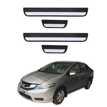 Honda City Rubber LED Door Sill Plates / Skuff 2009 - 2020 - Without LED Black With Chrome