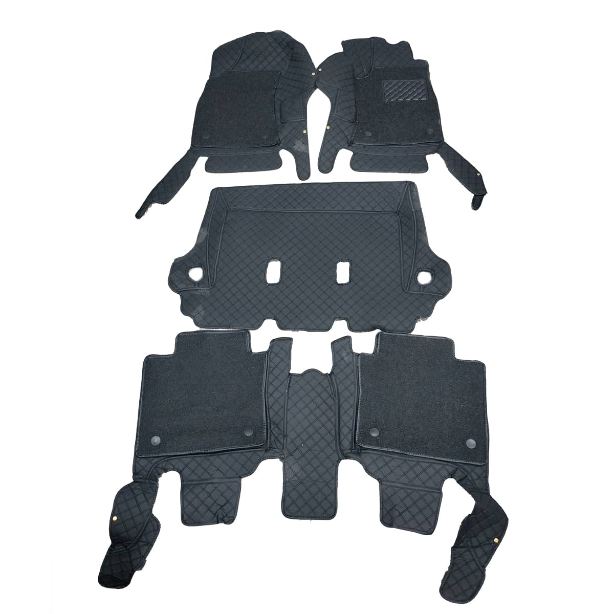 Toyota Fortuner 9D Floor Mats Mix Thread Black 4 Pcs 2016 - 2026 - With Black Grass