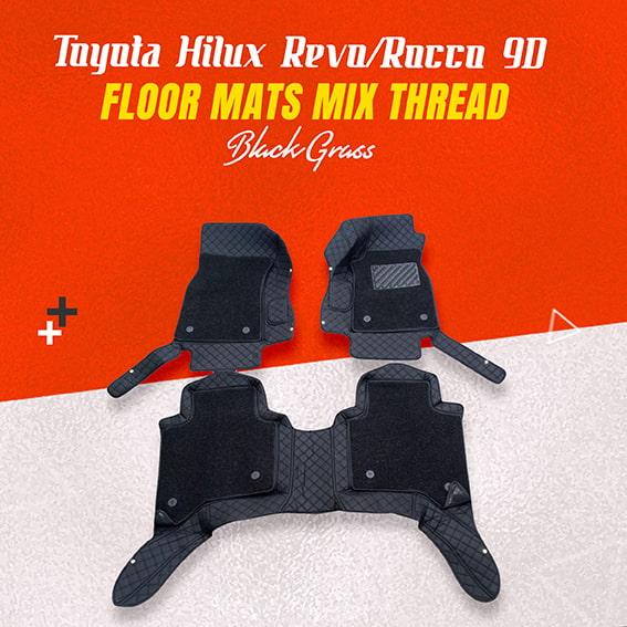 Toyota Hilux Revo/Rocco 9D Floor Mat Mix Thread Black Grass 2016 - 2026 - 3 Pcs