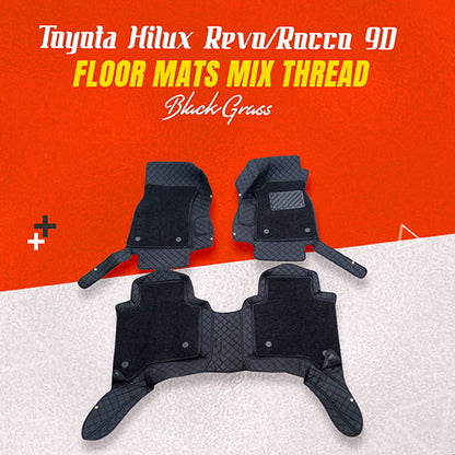 Toyota Hilux Revo/Rocco 9D Floor Mat Mix Thread Black Grass 2016 - 2026 - 3 Pcs