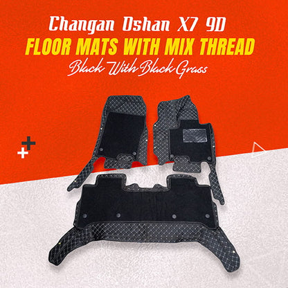 Changan Oshan X7 9D Floor Mats With Mix Thread 2022 - 2026 - Black With Black Grass