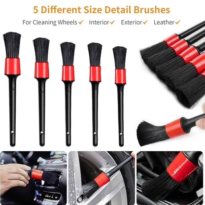 AutoBright Car Detailing Brush - 5PCS/Set - Detail Brush Car Wash Wheels Plastic Round Tool Cleaning Accessories Auto Multifunctional Trim