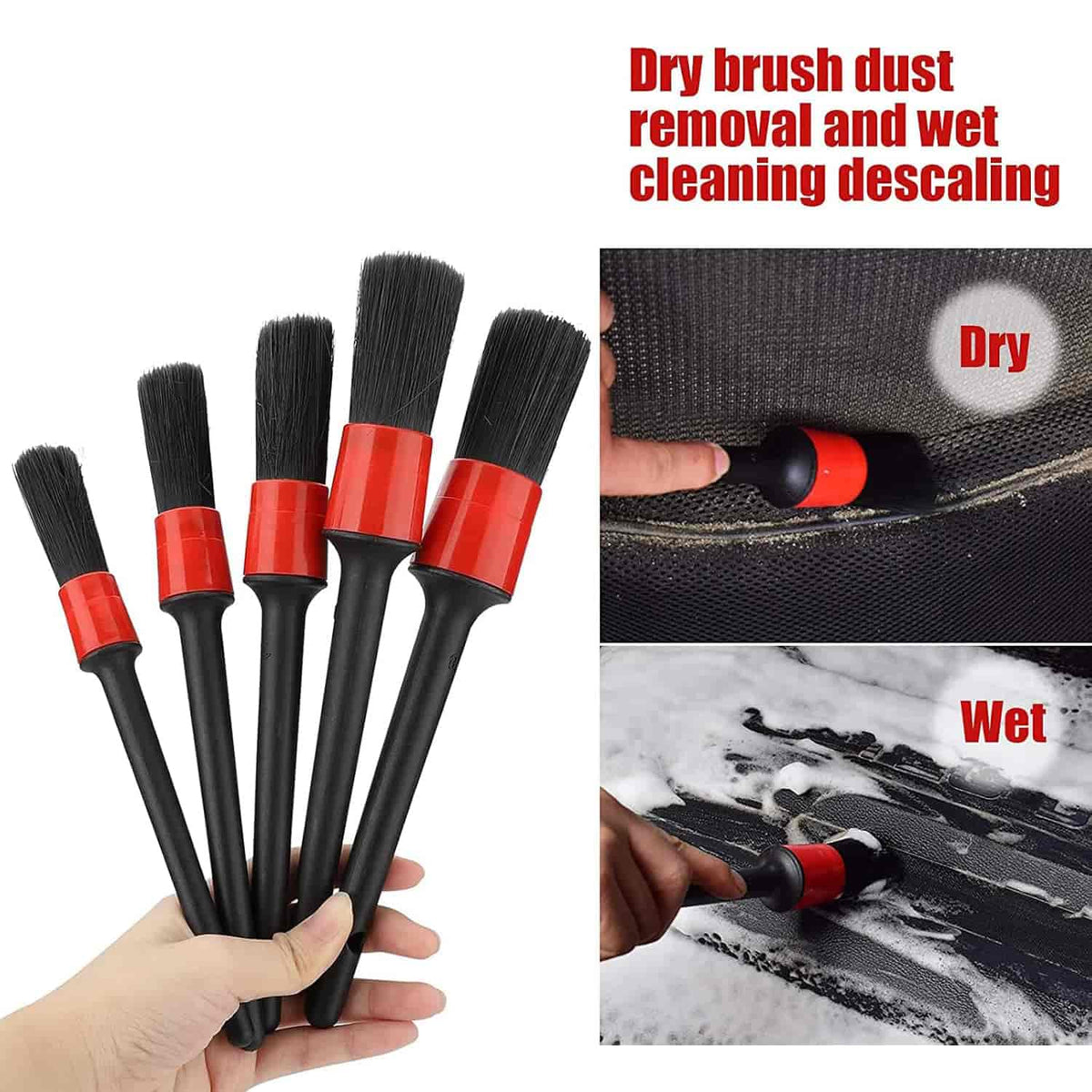 AutoBright Car Detailing Brush - 5PCS/Set - Detail Brush Car Wash Wheels Plastic Round Tool Cleaning Accessories Auto Multifunctional Trim