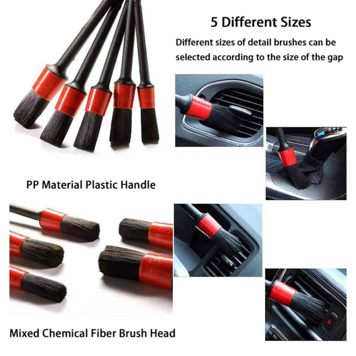 AutoBright Car Detailing Brush - 5PCS/Set - Detail Brush Car Wash Wheels Plastic Round Tool Cleaning Accessories Auto Multifunctional Trim