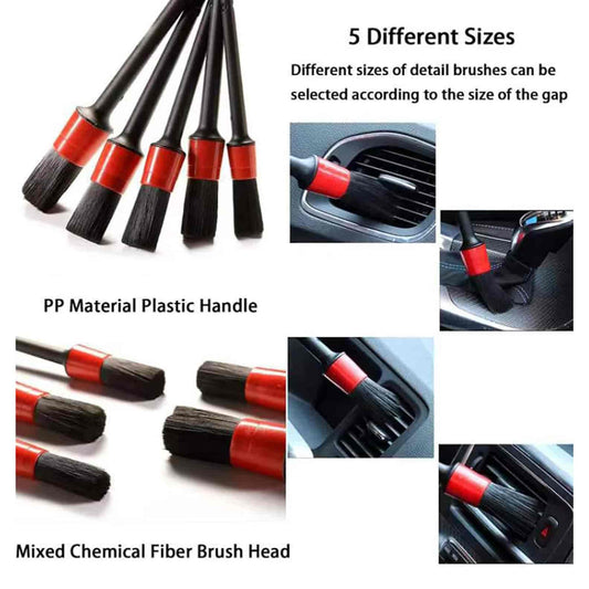 AutoBright Car Detailing Brush - 5PCS/Set - Detail Brush Car Wash Wheels Plastic Round Tool Cleaning Accessories Auto Multifunctional Trim