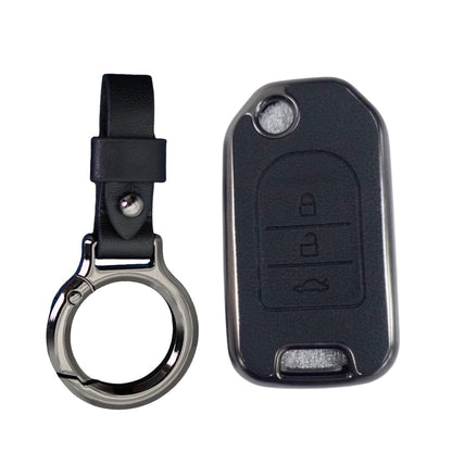 Honda Civic Rebirth TPU Protection Key Cover with Keychain 2012 - 2015 - Leather Texture 3 Buttons Black