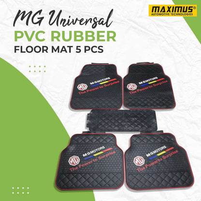 MG Universal PVC Rubber Floor Mat Black Red Mix Design 5 Pcs - Foot Mat For Car