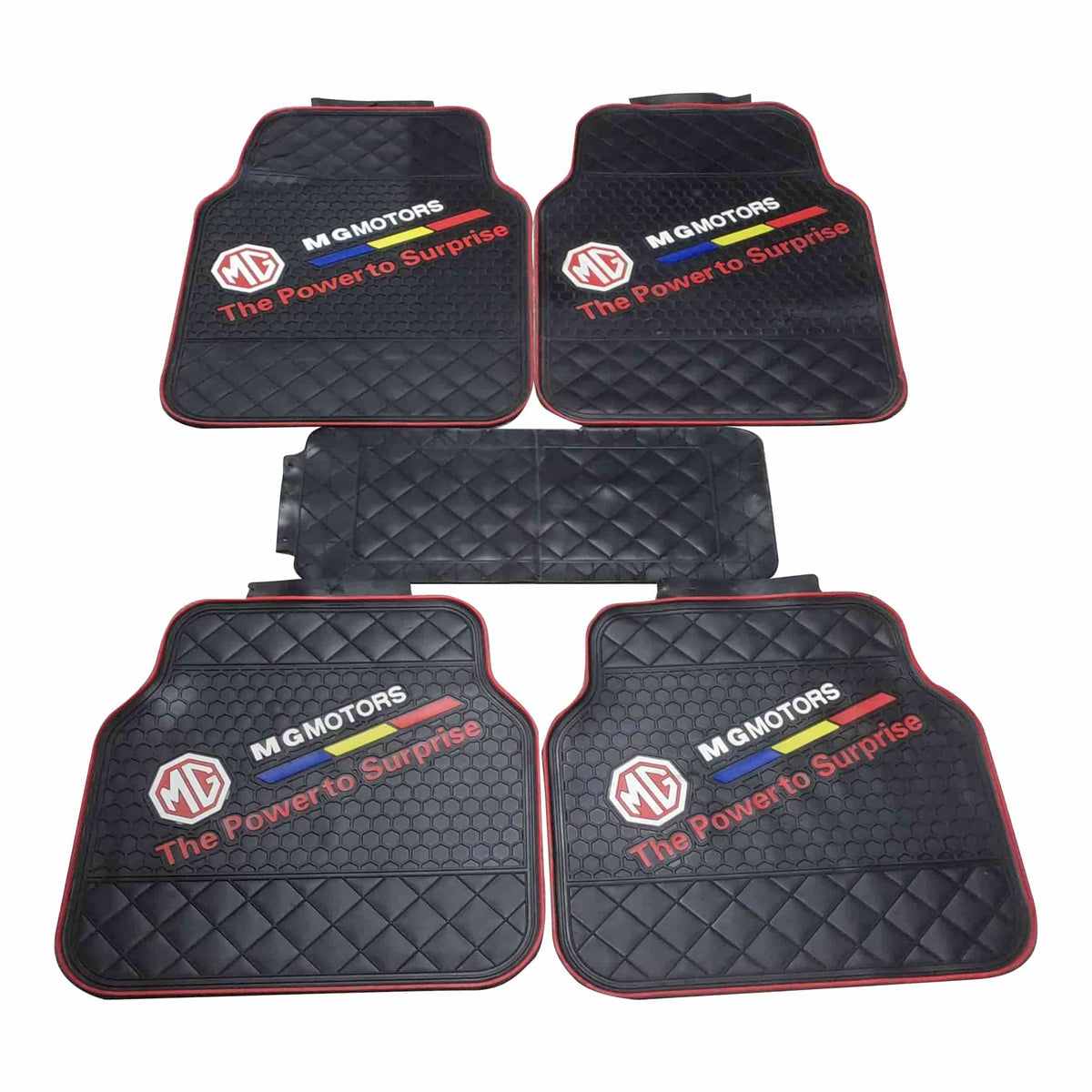 MG Universal PVC Rubber Floor Mat Black Red Mix Design 5 Pcs - Foot Mat For Car