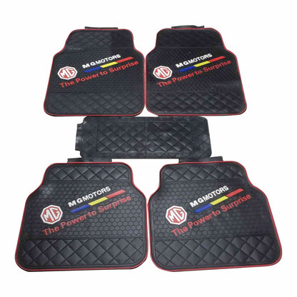 MG Universal PVC Rubber Floor Mat Black Red Mix Design 5 Pcs - Foot Mat For Car