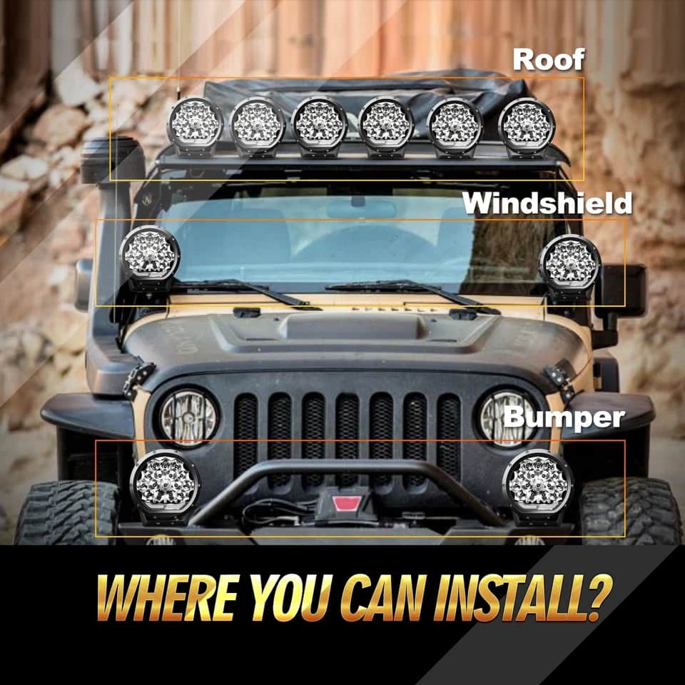 Jeep Black Fog Lamps Bumper Light Large - Each - Off Road Roof Bar LED Bumper Spotlight