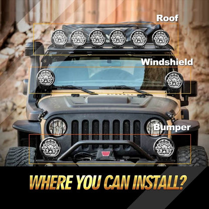 Jeep Black Fog Lamps Bumper Light Large - Each - Off Road Roof Bar LED Bumper Spotlight
