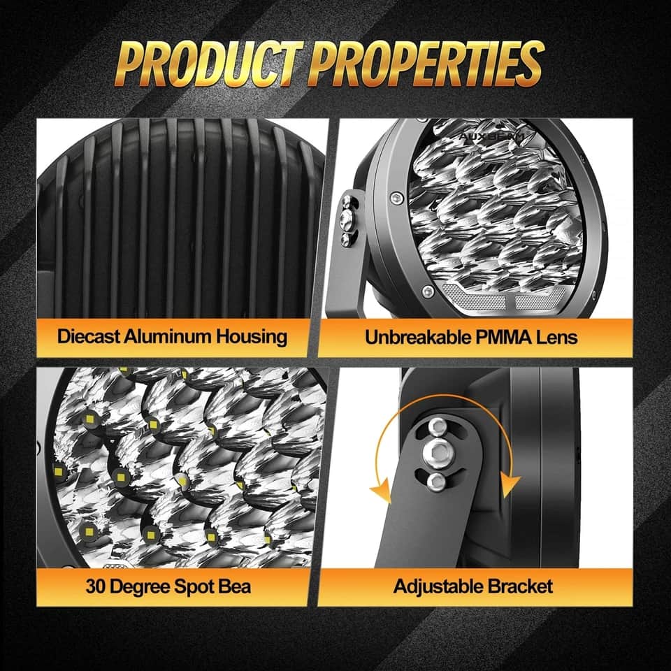 Jeep Black Fog Lamps Bumper Light Large - Each - Off Road Roof Bar LED Bumper Spotlight
