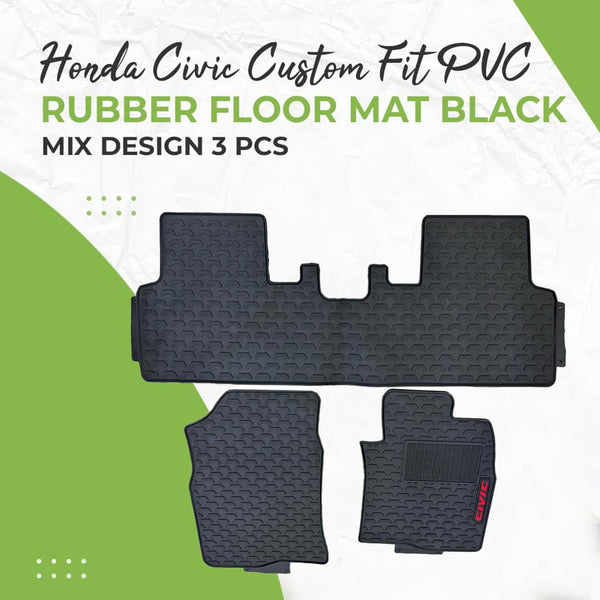 Honda Civic Custom Fit PVC Rubber Floor Mat Black 3 Pcs 2022 - 2026 - Mix Design - Foot Mat For Car