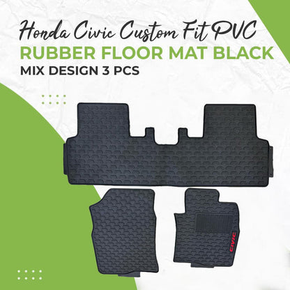 Honda Civic Custom Fit PVC Rubber Floor Mat Black 3 Pcs 2022 - 2026 - Mix Design - Foot Mat For Car