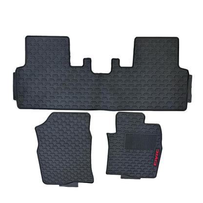 Honda Civic Custom Fit PVC Rubber Floor Mat Black 3 Pcs 2022 - 2026 - Mix Design - Foot Mat For Car