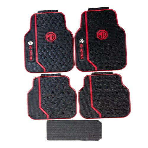 MG Universal PVC Rubber Floor Mat Black Red Mix Design 5 Pcs - Foot Mat For Car
