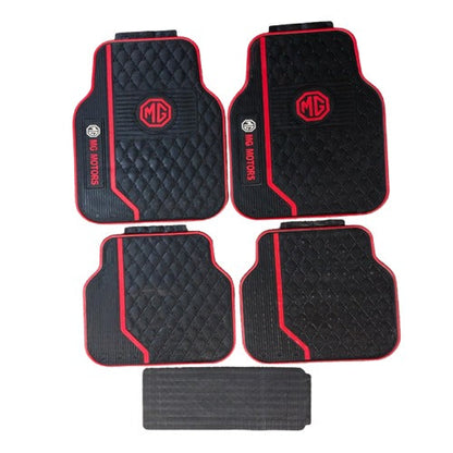 MG Universal PVC Rubber Floor Mat Black Red Mix Design 5 Pcs - Foot Mat For Car
