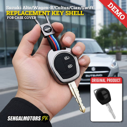 Suzuki Alto/Wagon-R/Cultus/Ciaz/Swift Metal Key Shell Fob Case Cover 2010 - 2026 - 2 Button - Replacement Casing - Zinc Alloy Silicone