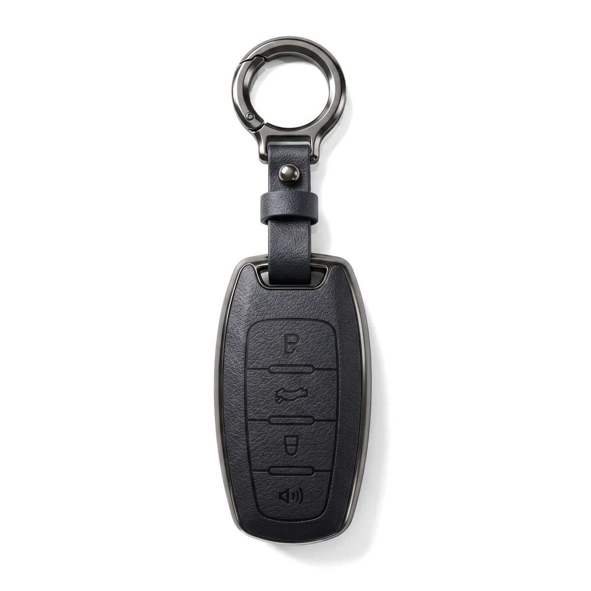 Haval H6 Jolion TPU Plastic Key Cover 4 Buttons Black 2021 - 2024 - With Keychain Leather Texture