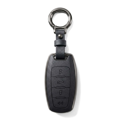 Haval H6 Jolion TPU Plastic Key Cover 4 Buttons Black 2021 - 2024 - With Keychain Leather Texture
